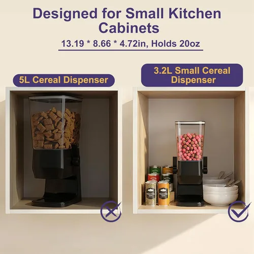Vista 4 de Dispensador de cereales para encimera, 1 paquete, dispensador de alimentos secos, organizador de aperitivos, recipientes delgados de almacenamiento
