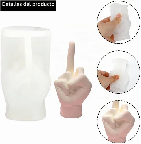 Vista 3 de Molde de silicona en forma de mano 3D, molde de vela de gesto del dedo medio, molde de fundición para hacer velas, hornear, hacer jabón