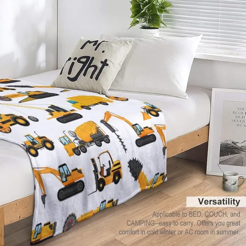 Vista 5 de Manta de construcción de excavadoras, regalos para amantes de los camiones amarillos de 40 x 50 pulgadas para niños, manta de forro polar de diseño