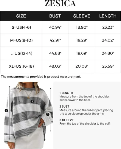 Vista 5 de ZESICA - Suéter tejido sin botones de manga larga y cuello redondo para mujer, a rayas, bloques de color, cómodo, holgado, talla extragrande