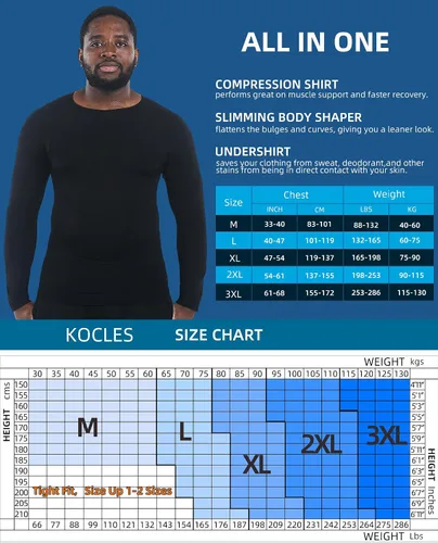 Vista 5 de KOCLES Camisas de compresión de ginecomastia para hombre, manga larga, adelgazante, moldeador de cuerpo, faja moldeadora de control de abdomen
