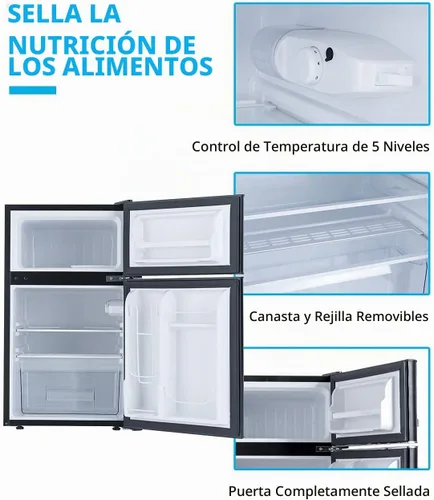 Vista 2 de Mini refrigerador compacto de 3.2 pies cúbicos, mini refrigerador de acero inoxidable con congelador, 2 puertas, para dormitorio, garaje, cámper