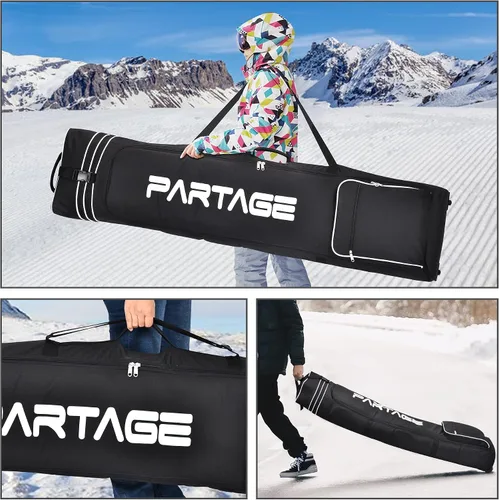 Vista 7 de Partage Bolsa de snowboard con ruedas, bolsa de snowboard para viajes aéreos, longitud ajustable hasta 66.9 in, Oxford resistente al agua 600D