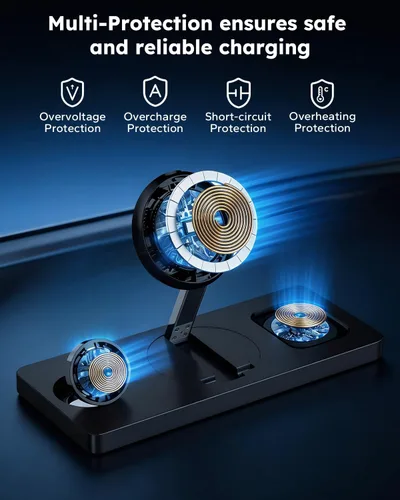 Vista 7 de Estación de carga plegable 3 en 1 para Magsafe, soporte magnético para teléfono y reloj para dispositivos Apple, cargador inalámbrico de escritorio