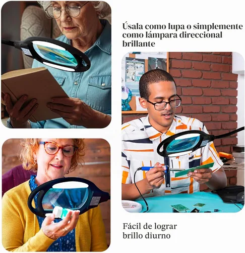 Vista 6 de Lámpara de pie LED de aumento LightView Pro, con lente de vidrio, altura ajustable y cuello de cisne. Para computadoras, lectura o manualidades