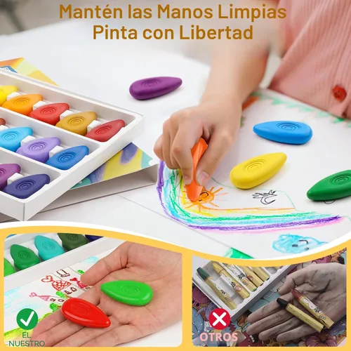 Vista 5 de Four Candies Crayones para niños de 12 colores, no tóxicos, lavables, para niños pequeños de 1 a 3, irrompible y fácil agarre en forma de gota