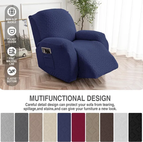Vista 133 de Gennia Funda Impermeable para Silla Reclinable, Fundas Elásticas para Sofá Reclinable con Bolsillos, Fundas Lavables para Silla Reclinable Lazy Boy
