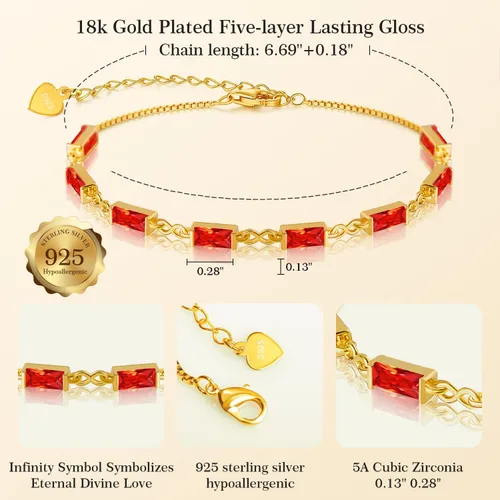 Vista 3 de Pulsera de eslabones de oro de 18 quilates para mujer, pulsera de tenis con circonita cúbica 5A, hipoalergénica, plata de ley 925 hipoalergénica