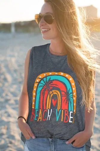 Vista 2 de Camisetas sin mangas para mujer, camisetas de verano sin mangas, casuales, holgadas, blusas tipo túnica