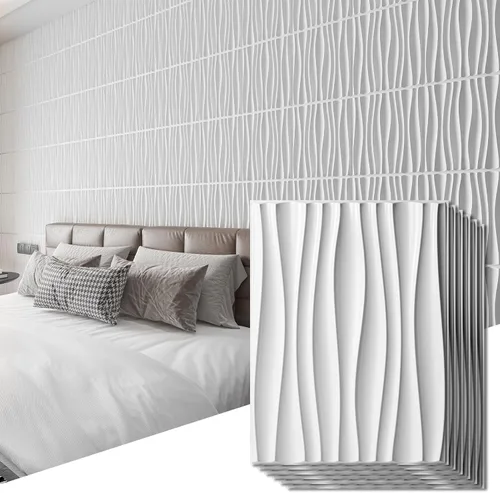 Vista 10 de Art3d - 24 paquetes de paneles de pared 3D para decoración interior del hogar, paneles de acento de pared texturizados ondulados de PVC para sala