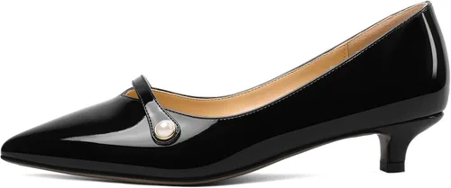 Vista 2 de ROSERWISH Vestido de noche para mujer, sin cordones, con puntera puntiaguda, patente, tacón bajo, zapatos de tacón bajo de 1.5 pulgadas