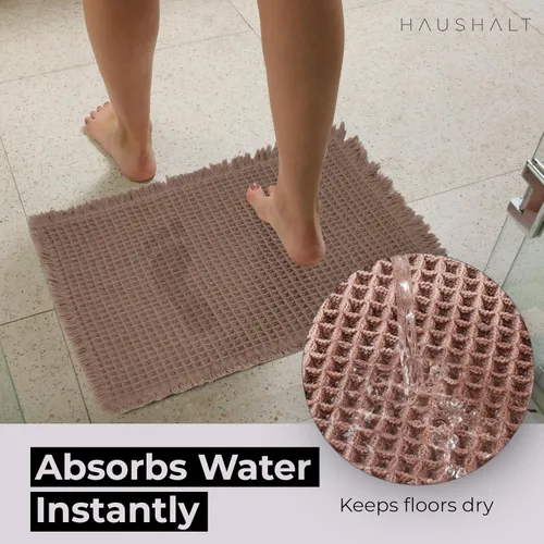 Vista 3 de Tapete de baño con tejido gofre, tapete de ducha, textura de punto tejido antideslizante, mate de baño neutro de 17 x 24 pulgadas, lavable a