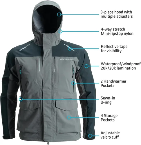 Vista 4 de Whitewater Great Lakes - Chaqueta de pesca impermeable y resistente al viento con nailon Ripstop