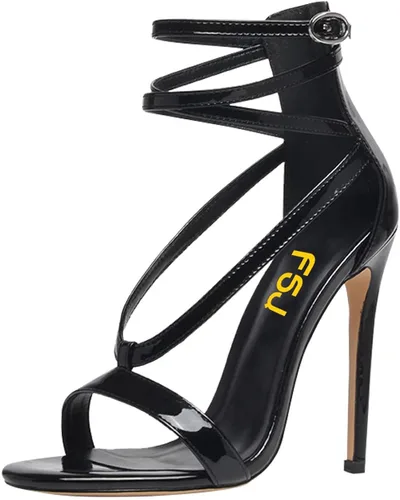 Vista 4 de FSJ Sandalias sexys con tiras para mujer, puntera abierta, tacones altos, metálicos, zapatos de boda, fiesta, 4-15 de EE. UU