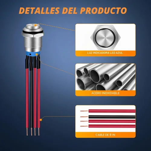 Vista 4 de Nilight Interruptor de botón de 0.472 in, 5 unidades con arnés precableado de acero inoxidable de 12 V 24 V, bloqueo automático, interruptores 5