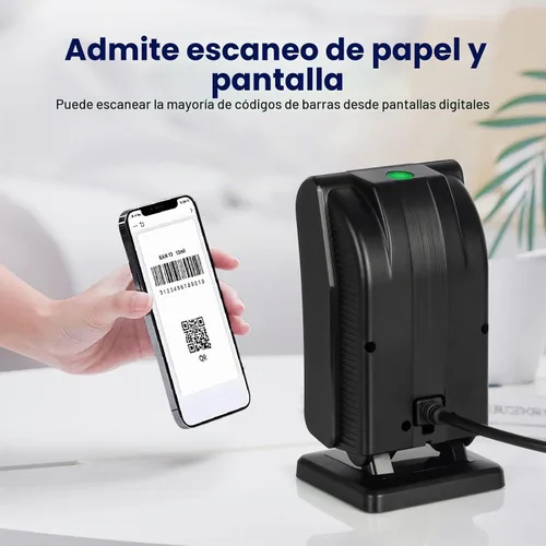 Vista 4 de OBZ Escáner de código de barras de escritorio manos libres, lector de código QR omnidireccional 1D 2D con cabezal de escaneo ajustable, escáner