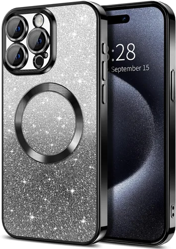 Vista 140 de Hython Funda para iPhone 13 Pro transparente con purpurina magnética [compatible con MagSafe] Protector completo de lente de cámara delgado
