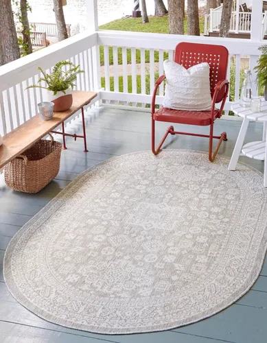 Vista 60 de Unique Loom Outdoor Aztec Collection Alfombra de área, Chalca (5 pies 3 pulgadas, octágono, aguamarina/marfil)