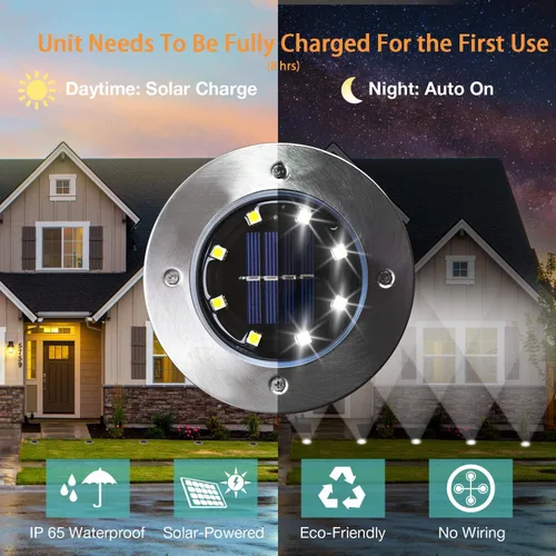 Vista 2 de ExpertPower Luz de suelo alimentada por energía solar para vacaciones de Navidad, 8 luces LED impermeables para patio con sensor oscuro