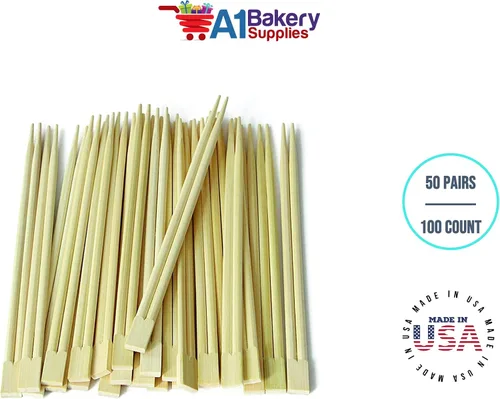Vista 5 de Palillos de madera de bambú natural, 50 pares/100 unidades en 9 pulgadas por A1 bakery supplies