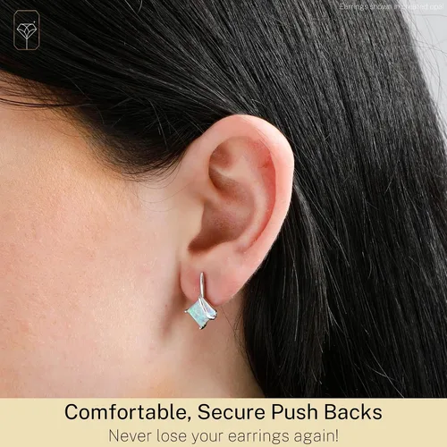 Vista 4 de MAX + STONE - Aretes de plata de ley 925 con corte de princesa para mujer, de 0.276in en varias piedras natales con parte trasera, Metal Gema