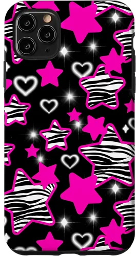 Vista 13 de Carcasa para iPhone 16 McBling Estética Zebra Print Stars Hearts Rosa Negro Y2K
