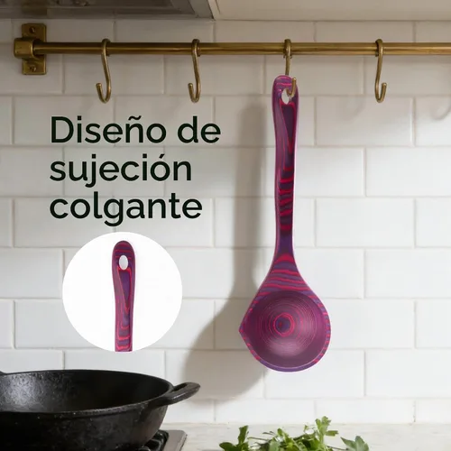 Vista 5 de Cucharones de sopa profundos de madera de Pakka para zurdos con boquilla Cucharón de madera de Pakka de 10 pulgadas Cucharón de madera grande
