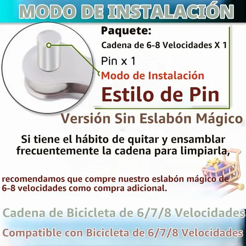Vista 2 de Cadena de bicicleta de 6/7/8 velocidades 1/2" x 3/32" 116 eslabones Cadena BMX Cadena de bicicleta de 7 velocidades Cadena de 8 velocidades Cadena
