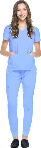 Vista 13 de Dagacci Medical Uniform® Women's V-Neck Jogger Scrubs Negro