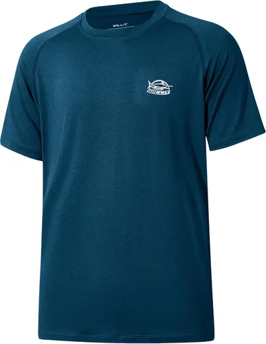 Vista 15 de Willit Camiseta de protección solar con capucha para hombre, manga corta, UPF 50+, FPS, secado rápido, resistente al agua Verde fluorescente