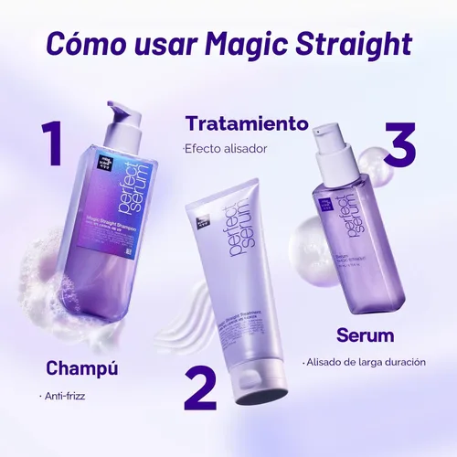 Vista 6 de Mise En Scene Perfect Serum Magic Straight Shampoo Anti-Frizz, protector del calor, efecto alisador de cabello, champú coreano para control