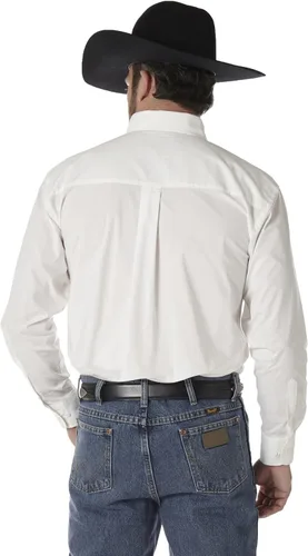 Vista 2 de Wrangler Camisa de manga larga con botones y un bolsillo para hombre, Azul