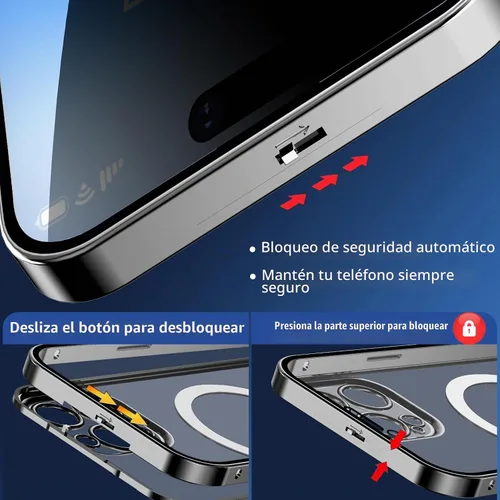 Vista 2 de Funda magnética de privacidad para iPhone 12 Pro Max con anillo de metal CD y cierre desplegable automático [compatible con MagSafe]