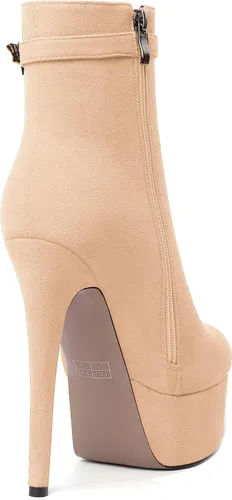 Vista 5 de SKYSTERRY Botas altas de tacón alto de gamuza con cremallera y puntera redonda para mujer, 6 pulgadas