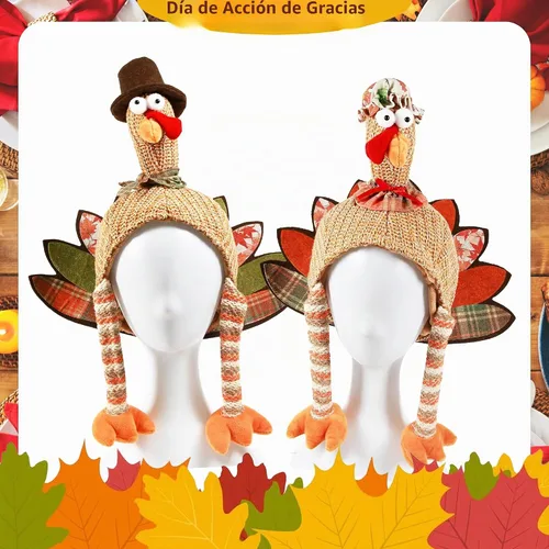 Vista 6 de Ogrmar 2 sombreros de pavo de felpa divertidos para eventos de Acción