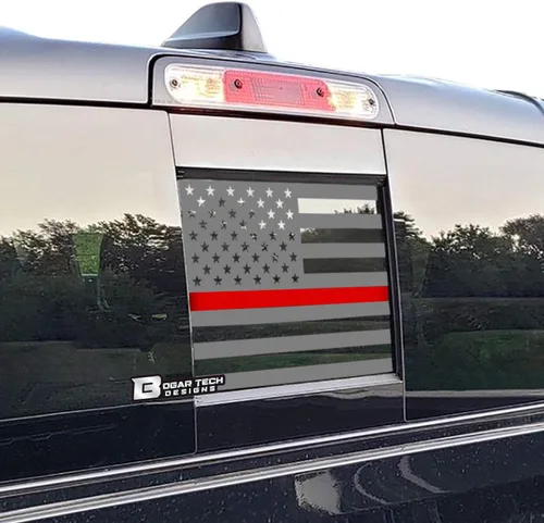 Vista 14 de BOGAR TECH DESIGNS calcomanía de vinilo con bandera americana para ventana trasera central compatible con Dodge Ram 2009-2025, mate negro