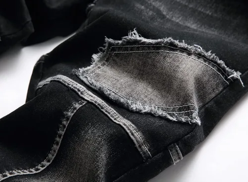 Vista 4 de XIMXIMMTIAN Jeans rectos de mezclilla para hombre con diseño de motociclista