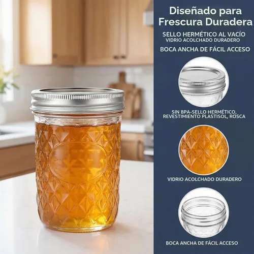 Vista 5 de Paquete de 12 tarros Mason de boca ancha de 16 onzas con tapas herméticas – Tarros de vidrio para conservas de conservas de conservas de conservas