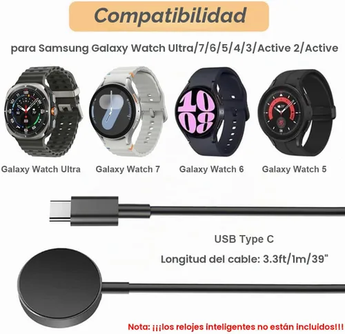 Vista 2 de Cargador para Samsung Galaxy Watch 7/6/5/Ultra (USB-C) (3.3ft/1m)