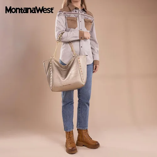 Vista 2 de Montana West - Bolso de mano grande para mujer con asa superior sobredimensionada y bolsos con cadena