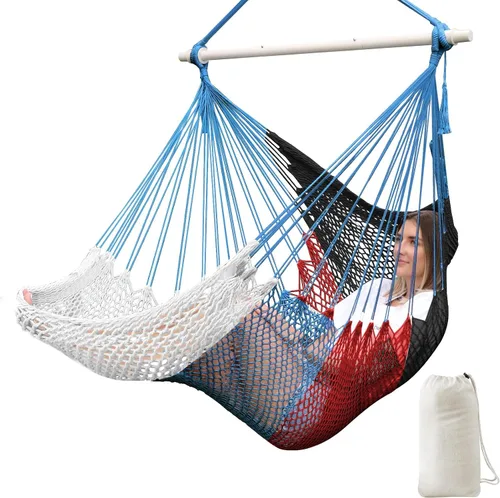 Vista 9 de Chihee Hamaca Silla de malla tejida hecha a mano Asiento colgante Barra esparcidora de metal