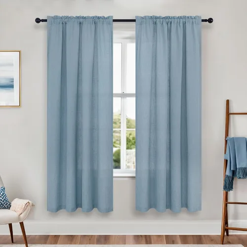 Vista 127 de KOUFALL Juego de 2 cortinas de puerta francesa, cortinas de lino para puerta/ventana, cortina transparente boho para cristal lateral delantero