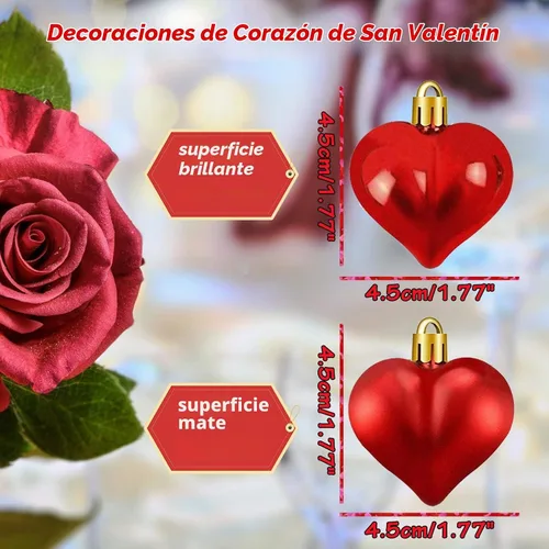 Vista 3 de 24 adornos en forma de corazón para el día de San Valentín, bolas de corazón brillantes y mate, decoraciones colgantes para el día de San Valentín