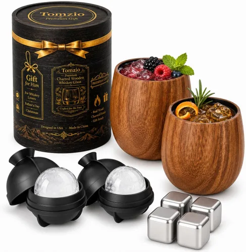 Vista 10 de Father's Day Ideas - Vaso de madera carbonizada real de bourbon de 11 onzas, taza de madera de acacia de alta calidad, aroma ahumado similar a