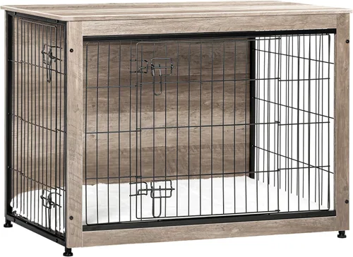 Vista 51 de DWANTON - Perrera con cojín, de madera, con puertas dobles, para interiores, S, M, L, 27.2 pulgadas de largo, negro