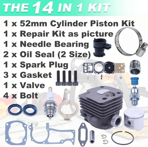 Vista 5 de Adefol Kit de pistón de cilindro de 2.047 in para Husqvarna 372XP 371 365 362 375K Motosierra de agujero grande reemplazar piezas 503 93 93 72