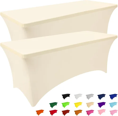Vista 44 de Smiry Paquete de 2 Manteles de Spandex de 6 Pies, Manteles Elásticos Ajustables Extensibles, Lavables y Sin Arrugas, Cubierta Rectangular para Mesa