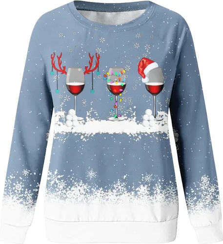 Vista 4 de Sudaderas de Navidad para mujer, diseño de árbol de Navidad, lindo cuello redondo, gnomo de Navidad