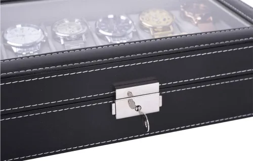 Vista 7 de AUTOARK Caja de reloj de cuero, 12 relojes, organizador de joyas, negro, AW-040