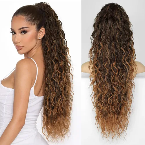 Vista 19 de KooKaStyle Extensión de cola de caballo con cordón de 26 pulgadas (66 cm) para mujeres, extensiones de cabello sintético rizado largo para uso